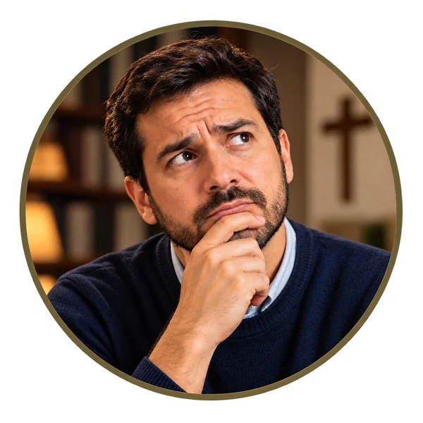 Hombre pensativo con dudas sobre la fe